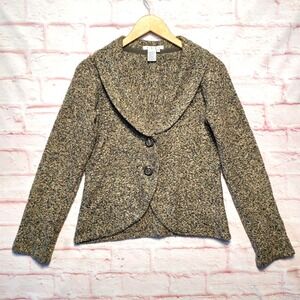 CAbi Sweater Jacket Womens Small‎ Gray Beige Marled Boucle Shawl Collar Lined
